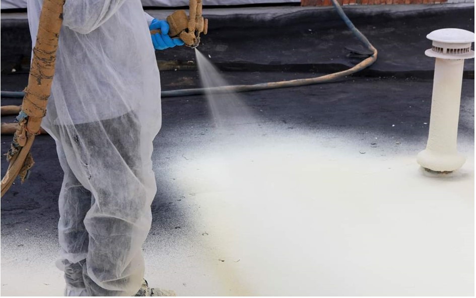 Home Sweet Foam Insulation Worker Spraying Roof